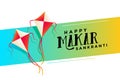 Happy makar sankranti festival with flying kites background