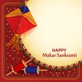 Happy Makar Sankranti, Makar Sankranti Poster Greeting Card, Colorful flying kites for Makar Sankranti festival Banner Poster Royalty Free Stock Photo