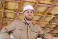 happy male builder in helmet looking at camera Royalty Free Stock Photo