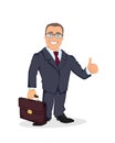 Happy male businessman. In a gray suit, with a briefcase. Royalty Free Stock Photo