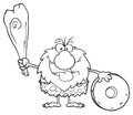 Happy Male Caveman Cartoon Mascot Character Holding A Club And Showing Whell