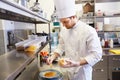 Happy male chef cooking food at restaurant kitchen Royalty Free Stock Photo