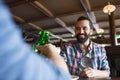Happy male friends drinking beer at bar or pub Royalty Free Stock Photo