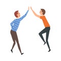 Happy Male Friends Giving High Five to Each Other, Meeting of Two People, Greeting of Partners Vector Illustration Royalty Free Stock Photo