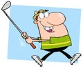 Happy male golfer running