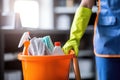 Happy Male Janitor with Cleaning Equipment, Generative AI Illustration