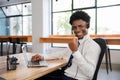 Happy male office worker with clenched fist Royalty Free Stock Photo