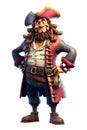 happy male pirate on white isolated background. Cartoon character. Generative AI illustration Royalty Free Stock Photo