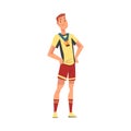 Happy Male Soccer Player Posing with Medal, Athlete in Uniform Celebrating His Victory Vector Illustration