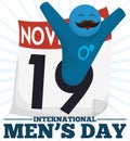 Happy Male Symbol with Mustache Celebrating International Men`s Day, Vector Illustration