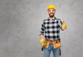 Happy male worker or builder showing thumbs up Royalty Free Stock Photo