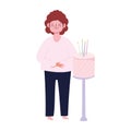 Happy man with birthday cake with candles celebration isolated white background Royalty Free Stock Photo