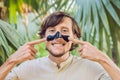 Happy man with black mask on the face. Photo of man receiving sp