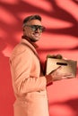 happy man in blazer and sunglasses Royalty Free Stock Photo