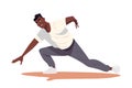 Happy man breakdancing on the floor, showcasing his talent and love for hip hop dance. Vector illustration