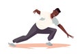 Happy man breakdancing on the floor, showcasing his talent and love for hip hop dance. Vector illustration