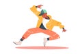 Happy man breakdancing on the floor, showcasing his talent and love for hip hop dance. Vector illustration