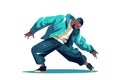 Happy man breakdancing on the floor, showcasing his talent and love for hip hop dance. Vector illustration