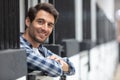 happy man in casualwear relaxing in country house