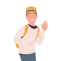 Happy Man Character in Cap Waving Hand and Smiling Vector Illustration
