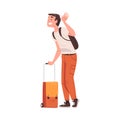 Happy Man Character Coming Back and Returning Home Standing with Suitcase Vector Illustration