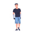 Happy Man Character with Replaced Robotic Arms as Body Part Prosthesis Restoring Normal Functioning Vector Illustration