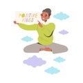 Happy Man Character Sharing Positive Vibes Levitating Among Clouds in the Air with Placard Vector Illustration Royalty Free Stock Photo