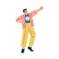 Happy Man Character Stand Point Finger at Something Show Hand Gesture Vector Illustration Royalty Free Stock Photo
