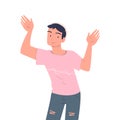 Happy Man Character Waving Hand and Smiling Vector Illustration