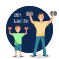 Happy Man and Child Standing Training Bodybuilding