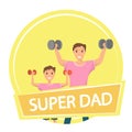 Happy Man and Child Standing Training Bodybuilding