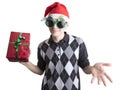 Happy man in Christmas party glasses Royalty Free Stock Photo