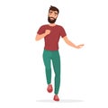 Happy man dancing, male character with beard jumping in energetic movement