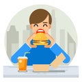 Happy Man Eating Hamburger Sandwich Icon Fast Food