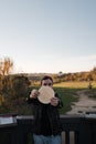 Happy man enjoys tradicional czech sweet waffer food Oplatky in the Pragu Zoo