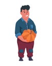 Happy Man Gardener Or Farmer With Pumpkin In Hand On A White Background. Cartoon Character Of Man Farming Concept