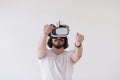 Man using headset of virtual reality Royalty Free Stock Photo