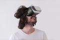 Man using headset of virtual reality Royalty Free Stock Photo