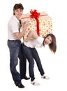 Happy man and girl with gift box. Royalty Free Stock Photo