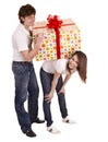 Happy man and girl with gift box. Royalty Free Stock Photo