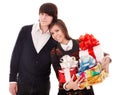 Happy man and girl with gift box. Royalty Free Stock Photo