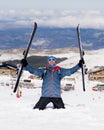 Happy man happy in snow mountains at Sierra Nevada ski resort in Spain Royalty Free Stock Photo