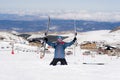 Happy man happy in snow mountains at Sierra Nevada ski resort in Spain Royalty Free Stock Photo