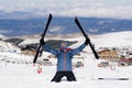 Happy man happy in snow mountains at Sierra Nevada ski resort in Spain Royalty Free Stock Photo