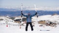 Happy man happy in snow mountains at Sierra Nevada ski resort in Spain Royalty Free Stock Photo