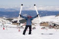 Happy man happy in snow mountains at Sierra Nevada ski resort in Spain Royalty Free Stock Photo