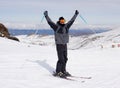 Happy man happy in snow mountains at Sierrna Nevada ski resort in Spain Royalty Free Stock Photo