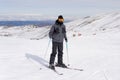 Happy man happy in snow mountains at Sierrna Nevada ski resort in Spain Royalty Free Stock Photo