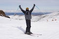 Happy man happy in snow mountains at Sierrna Nevada ski resort in Spain Royalty Free Stock Photo