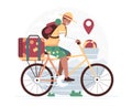 Happy man in a hat riding a bicycle